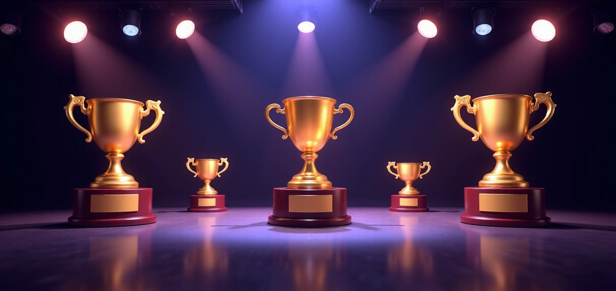 Dynamic background with animated spotlights and trophy outlines