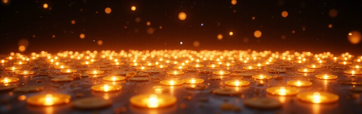 Abstract animation of glowing virtual coins and chips