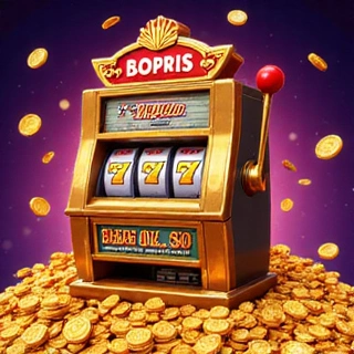 Illustration of a slot machine with jackpot symbols and falling coins
