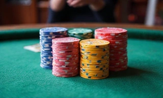 Illustration of casino chips on a poker table, representing betting in games